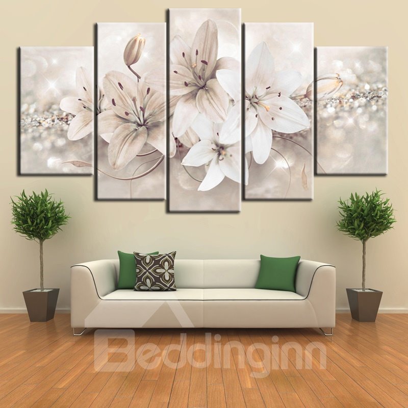 Patrón de flores abstracto 5 piezas lienzo colgante impermeable respetuoso con el medio ambiente impresiones de pared enmarcadas