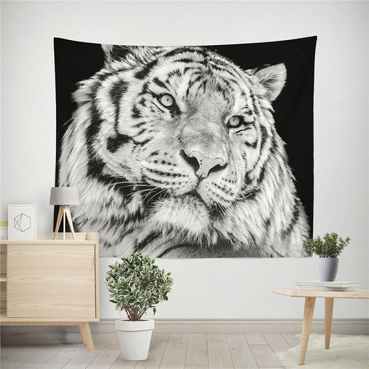 3D-Wild-Tiger-Wandteppich in Schwarz und Weiß, Heimdekoration, Wanddekoration 