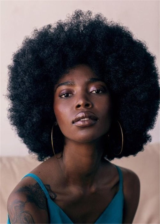 Pelucas sin tapa de pelo sintético rizado afro para mujeres afroamericanas de 12 pulgadas 