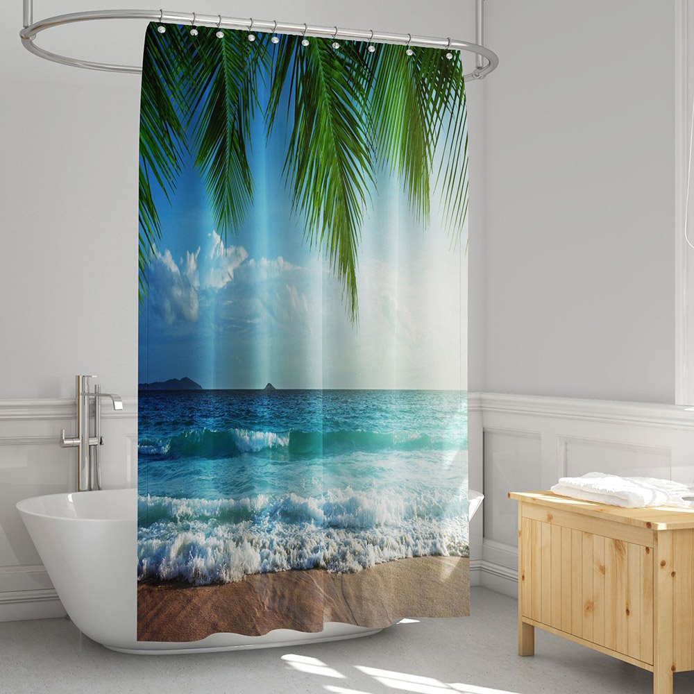 3D Printed Costal Palm Landscape Shower Curtain Bathroom Partition Curtain Durable Waterproof Mildew Proof Polyester 5 Size