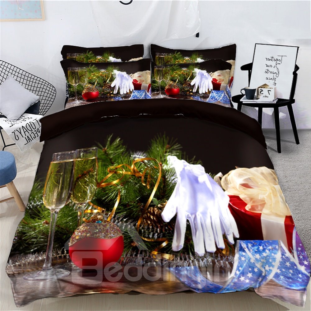 Weihnachtsdeko-Kugeln bedruckte 3D-4-teilige Bettwäsche-Sets/Bettbezüge 