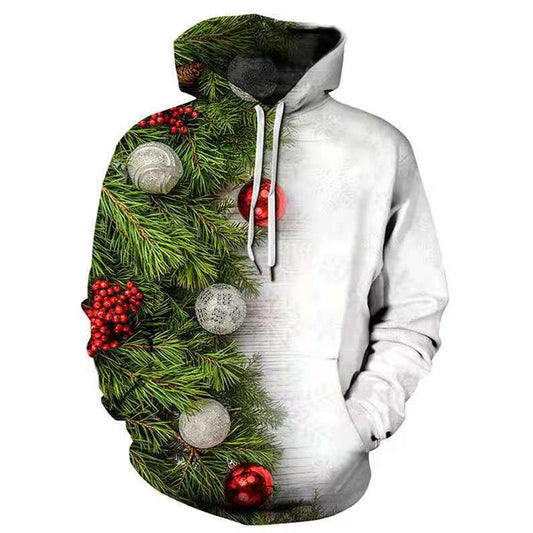 Unisex Neuheit Hoodies 3D-Druck Weihnachtsbaum Pullover Sweatshirt Hoodies mit Vordertasche Weihnachtsgeschenke für Männer und Frauen 