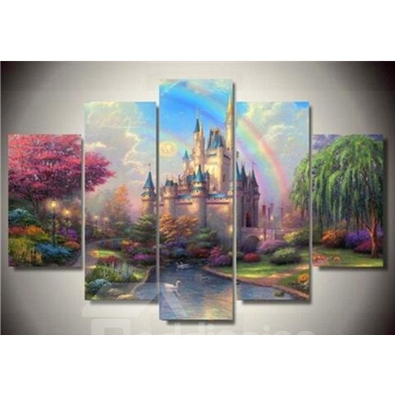 Rainbow and Castle Hanging 5-Piece Canvas Eco-friendly and Waterproof Non-framed Prints
