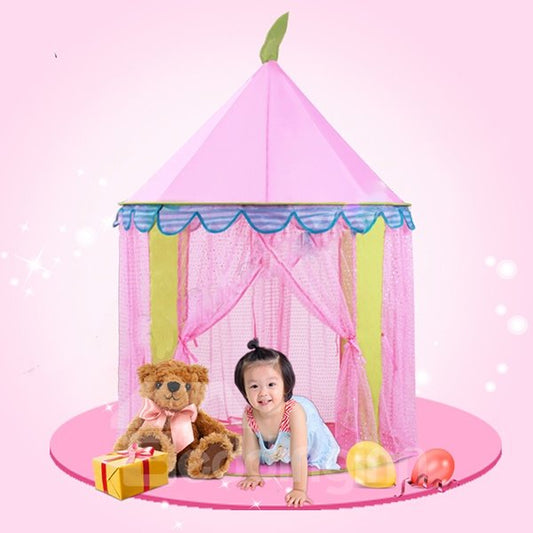 Tienda interior hexagonal-angular para niños de pongee de color rosa de poliéster tipo castillo