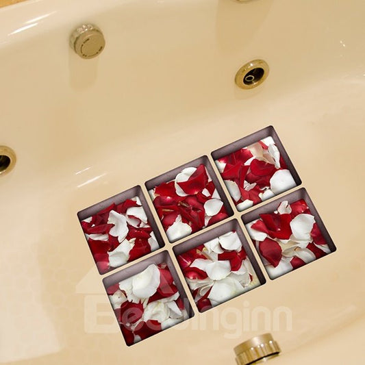 Hermosas pegatinas de bañera 3D con pétalos rojos y blancos de flores