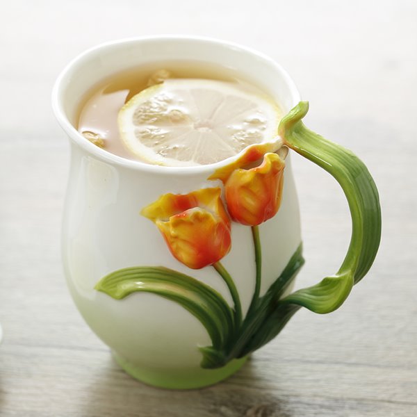 Taza de café versátil de cerámica del tulipán 3D encantador creativo 