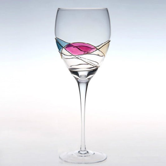 Coloured Drawing/pattern Red Wine Goblet Glasses