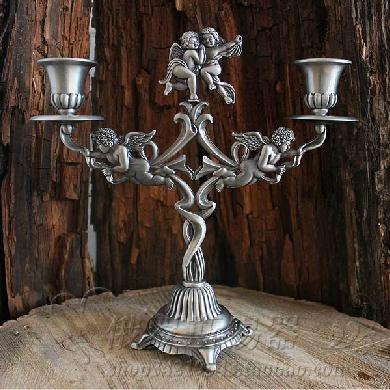 New Arrival Russian Tin Crafts Relief Sculpture of Angel Two-head Candle Holder