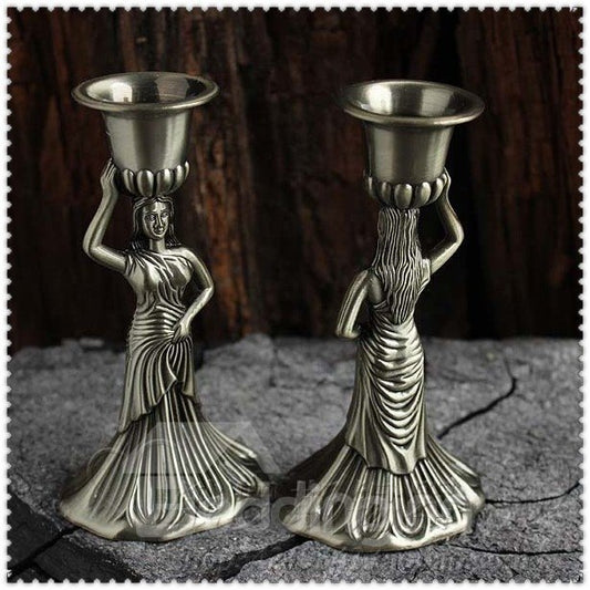 Exquisite Alloy Godness-shape Relief Sculpture a Couple of Candle Holder