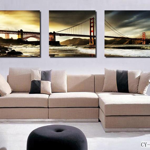 16 × 16 pulgadas × 3 paneles Puente Golden Gate Lienzo colgante Impresiones enmarcadas impermeables y ecológicas