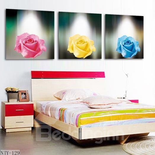 Nueva llegada, hermosas rosas coloridas, impresiones de arte de pared de película cruzada de 3 piezas 