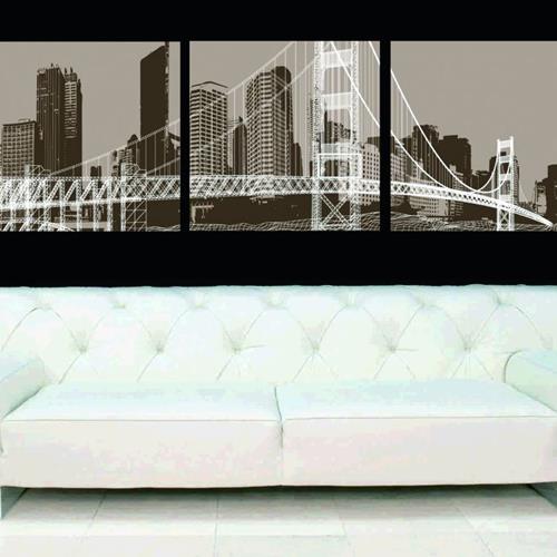 New Arrival Elegant Big City and Bridge Print 3-piece Cross Film Wall Art Prints