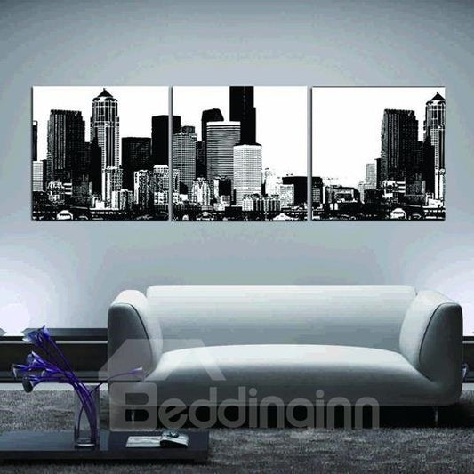 New Arrival Elegant Black and White Scenery of City Print 3-piece Cross Film Wall Art Prints
