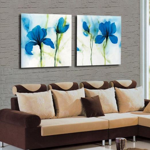 Erstaunlicher 2-teiliger Cross-Film-Wandkunstdruck mit blauem Blumendruck 
