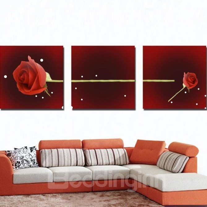 Nueva llegada hermosa impresión de rosa roja impresiones de arte de pared de película cruzada de 3 piezas 