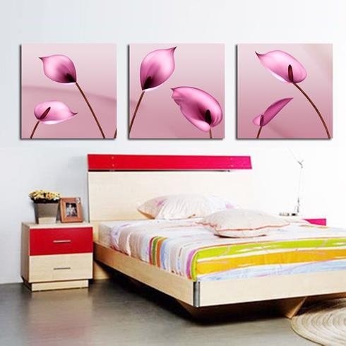 New Arrival Beautiful Pink Calla Flowers Print 3-piece Cross Film Wall Art Prints