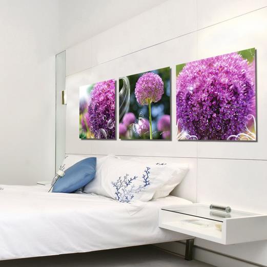 New Arrival Lovely Purple Hydrangea Flowers Print 3-piece Cross Film Wall Art Prints