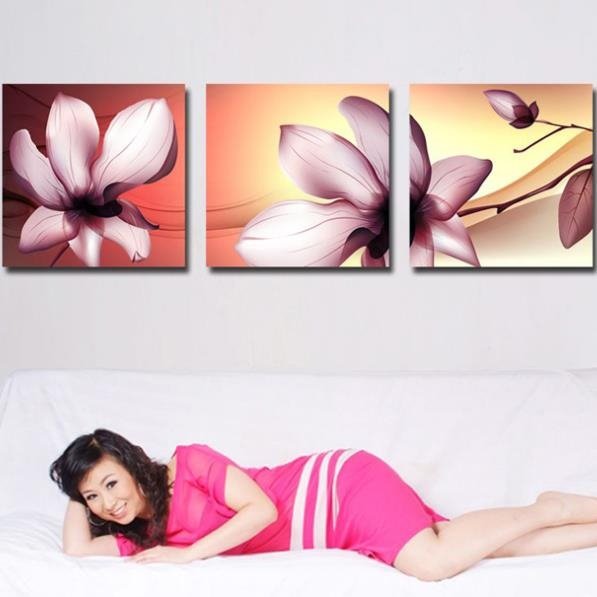 New Arrival Elegant Pink Flowers Print 3-piece Cross Film Wall Art Prints