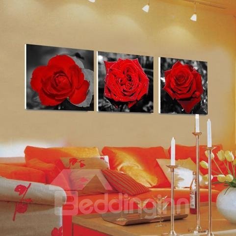 Nueva llegada, hermosas rosas rojas, impresiones de arte de pared de película cruzada de 3 piezas 