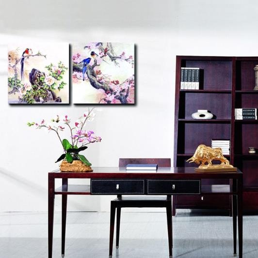 Recién llegado, estampado de pájaros encantadores de pie en el árbol, película cruzada de 2 piezas, impresiones artísticas de pared 