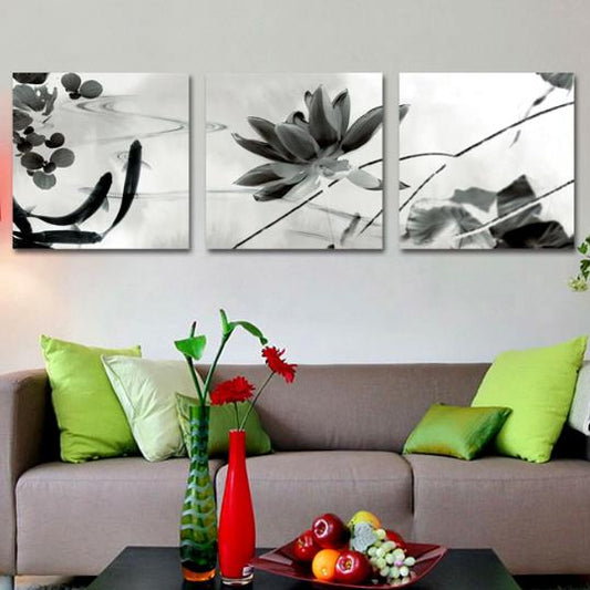 New Arrival Elegant Lotus and Goldfish Print 3-piece Cross Film Wall Art Prints