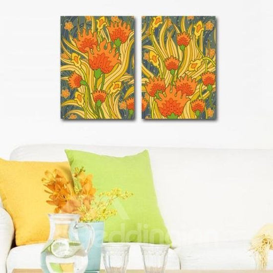 Neuankömmling Wunderschöner Orangenblumen-Gemäldedruck, 2-teiliger Cross-Film-Wandkunstdruck 