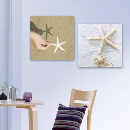 New Arrival Lovely White Starfishes on Beach Print 2-piece White Cross Film Wall Art Prints