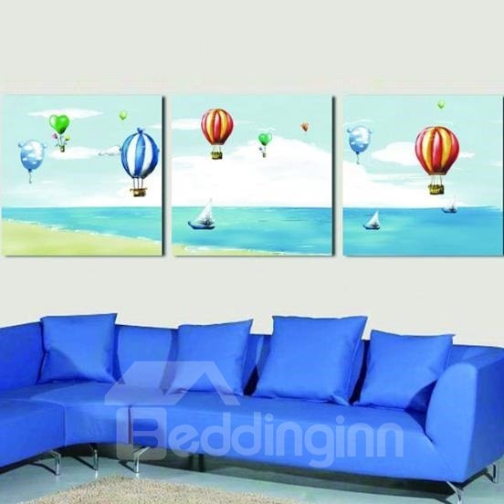 New Arrival Lovely Colorful Hot-air Balloons Print 3-piece Cross Film Wall Art Prints