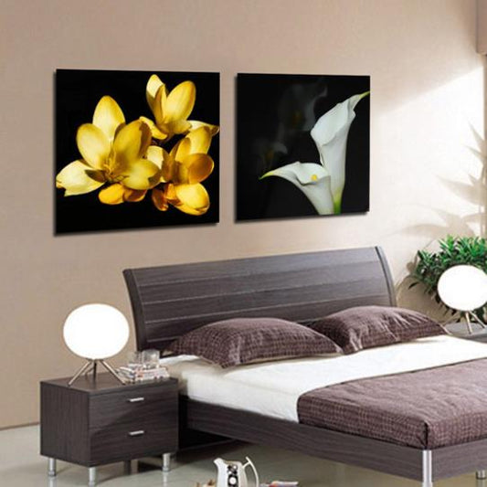 New Arrival Elegant White Calla and Yellow Flowers Print 2-piece White Cross Film Wall Art Prints