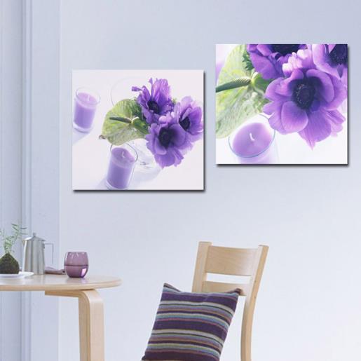 New Arrival Beautiful Purple Flowers and Candles Print 2-piece White Cross Film Wall Art Prints