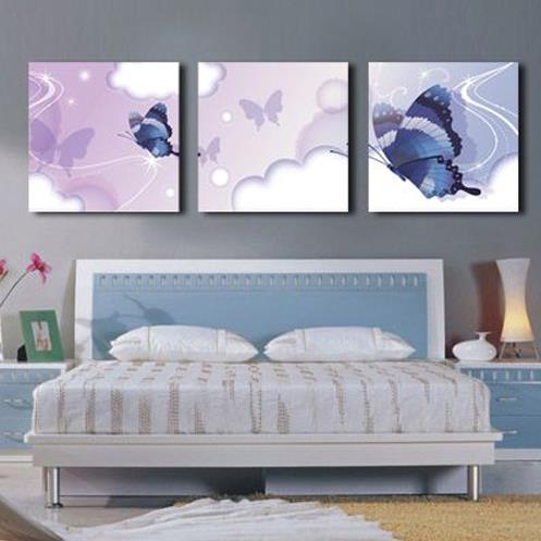 New Arrival Lovely Blue Butterflies Print 3-piece Cross Film Wall Art Prints