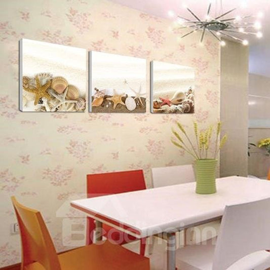 Recién llegado, preciosas estrellas de mar y conchas en la playa, impresiones artísticas de pared de película cruzada de 3 piezas 