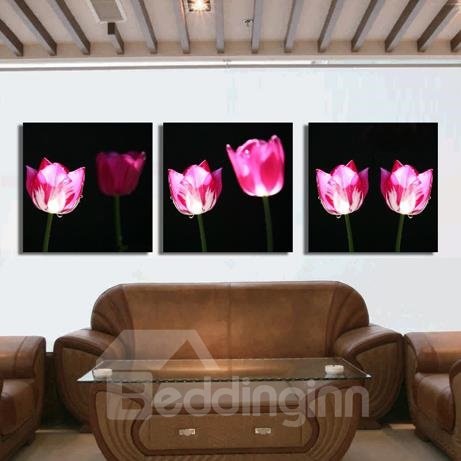 Nueva llegada, impresionantes tulipanes rosados, impresiones de arte de pared de película cruzada de 3 piezas 