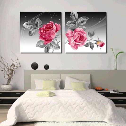 Nueva llegada hermosas flores de peonía roja impresiones de arte de pared de película cruzada de 2 piezas 