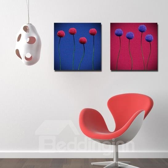 New Arrival Modern Style Lovely Blue and Red Flowers Print 2-piece Cross Film Wall Art Prints
