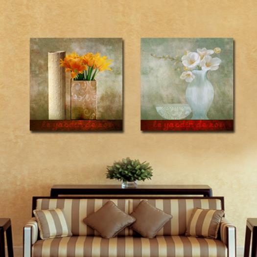 Nueva llegada flores preciosas en jarrón pintura impresa 2 piezas película cruzada impresiones artísticas de pared 