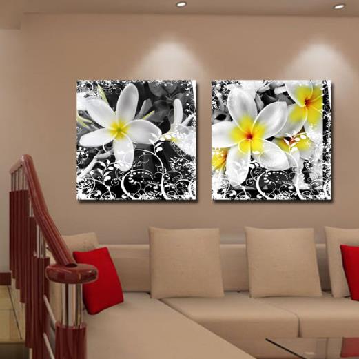 Nueva llegada, preciosas flores blancas y estampados florales, impresiones artísticas de pared de película cruzada de 2 piezas 