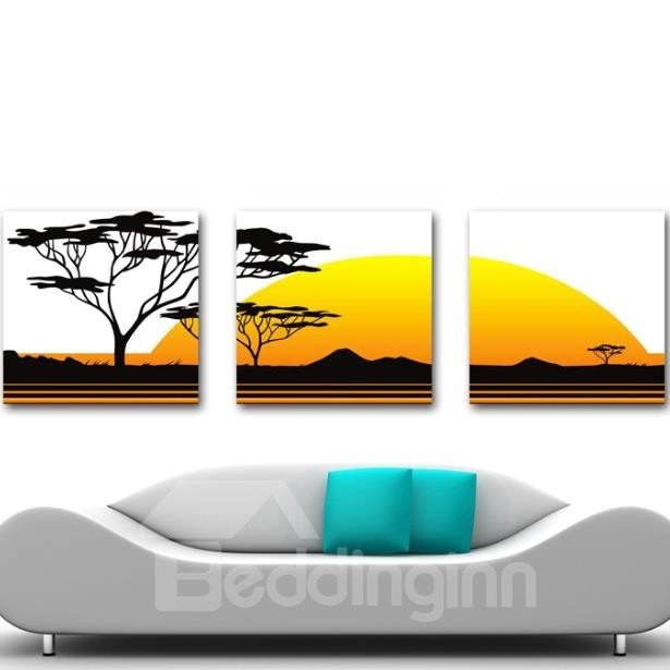 New Arrival Beautiful Tree and Sunset Print 3-piece Cross Film Wall Art Prints