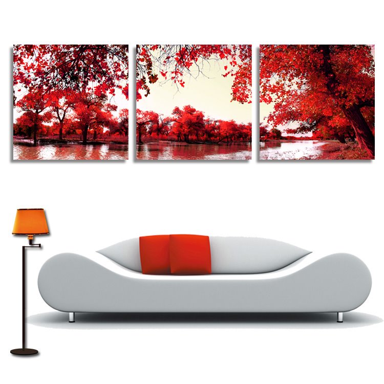 New Arrival Trees With Red Leaves Cross Film Wall Art Prints
