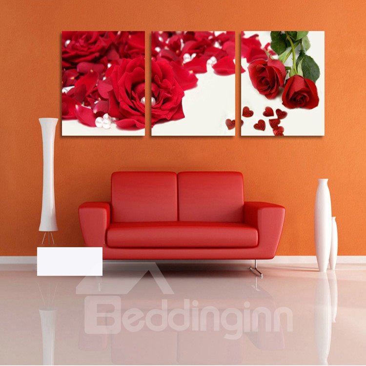 Nueva llegada rosas rojas y hojas impresiones artísticas de pared de película cruzada 
