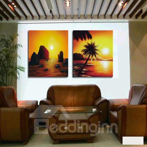 Nueva llegada Cconut Tree y Sunrise Cross Film Wall Art Prints 
