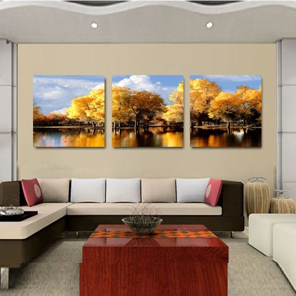 New Arrival Trees With Yellow Leaves And Lake Film Wall Art Prints