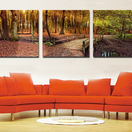 Schöne Brücke am See, Waldlandschaft, Musterfilm, moderne Kunstdrucke 