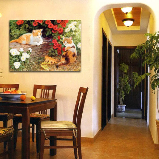 Nueva llegada gatos encantadores con flores rodeadas de impresiones de arte de pared de película 