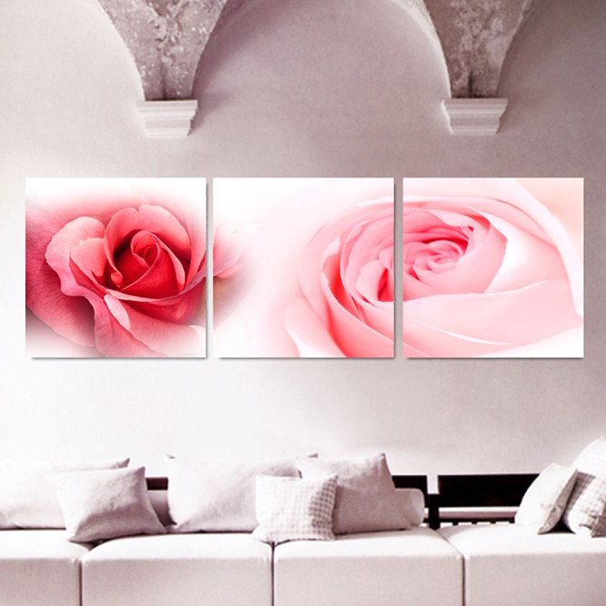 Neu eingetroffene Leinwand-Wanddrucke mit zarten rosa Rosen 