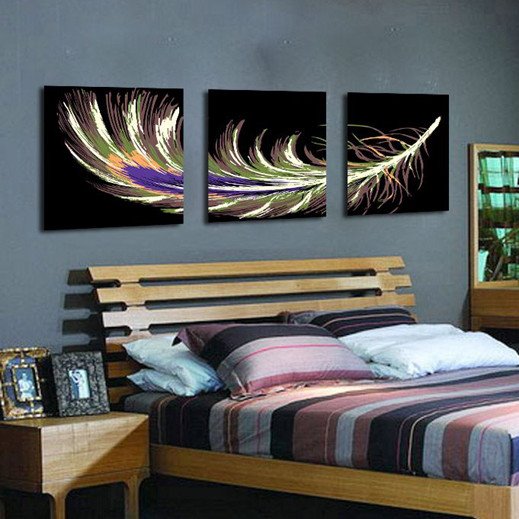 Hermoso patrón de plumas, lienzo de 3 paneles, impresiones artísticas enmarcadas para pared 