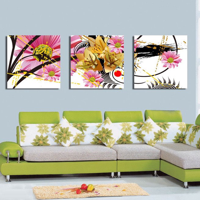 New Arrival Blooming Yellow and Pink Flowers Canvas Wall Prints