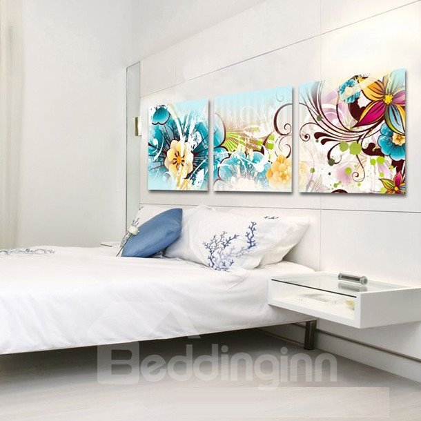 20¡Á20in¡Á3 Panels Colored Flowers Hanging Canvas Waterproof and Eco-friendly Framed Wall Decor