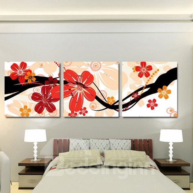 Neu eingetroffene Leinwand-Wanddrucke mit roten und orangefarbenen Blumenblüten 