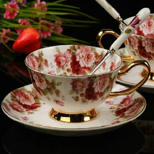Encantadora taza de café de porcelana de hueso floral de té de la tarde de estilo europeo 